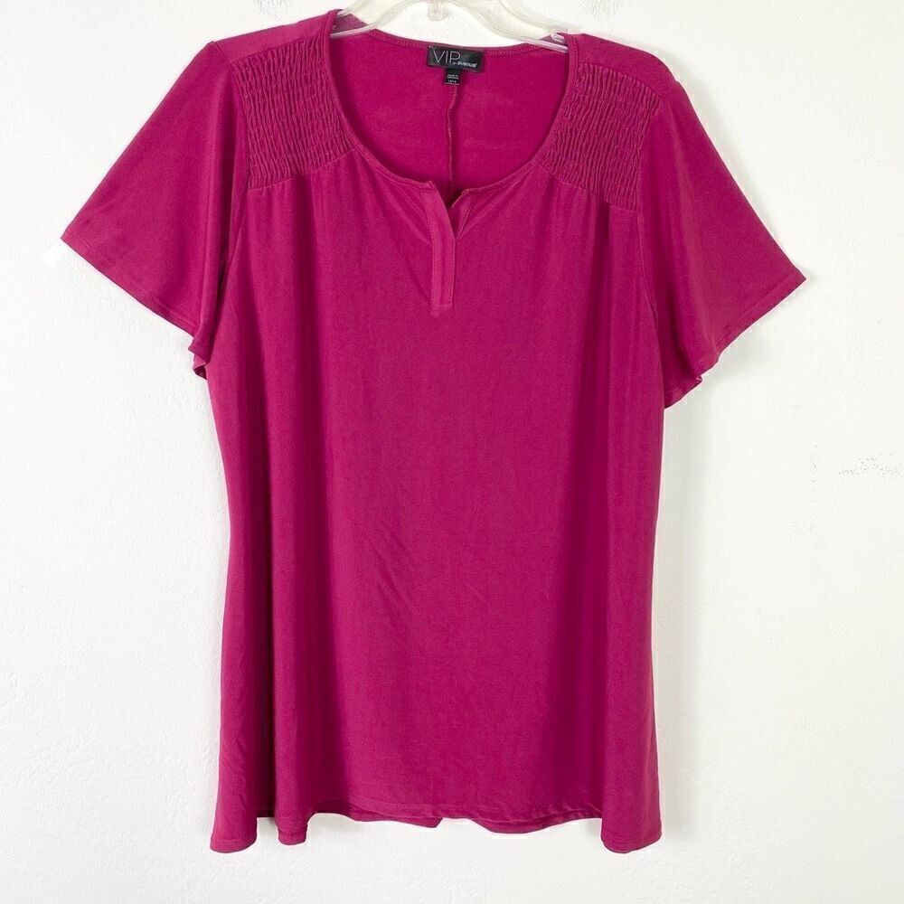 VIP by Avenue Magenta Smocked Shoulder Blouse Shirt Top Size 14/16
